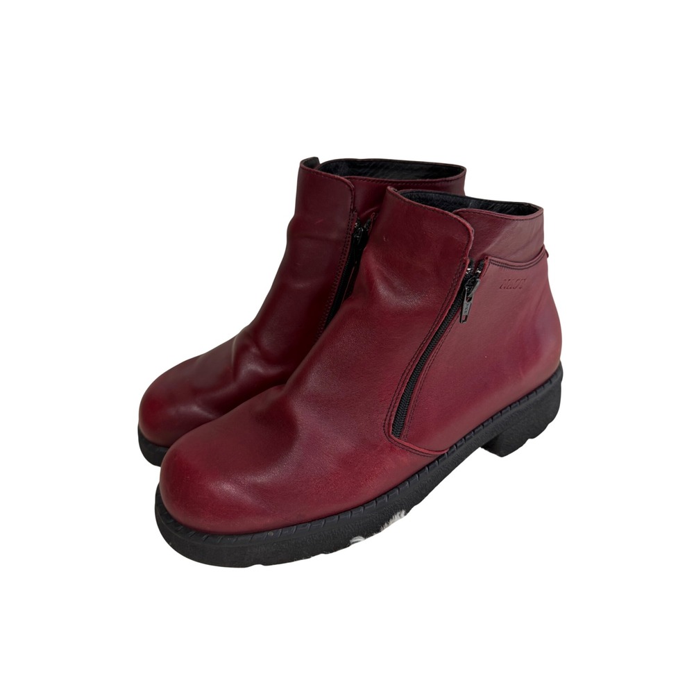 Naot Burgundy Red Leather Double Zip Ankle Boots Womens Size 41 Comfort Shoes
